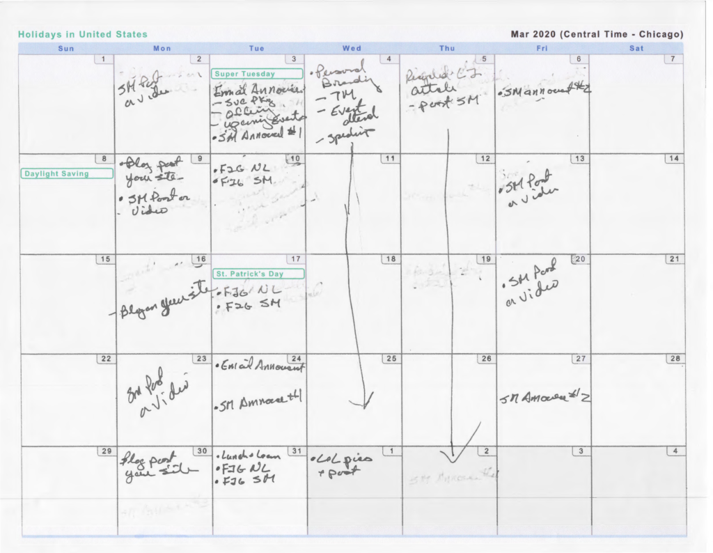 Content Calendar - Rough Draft - Pencil and Paper version