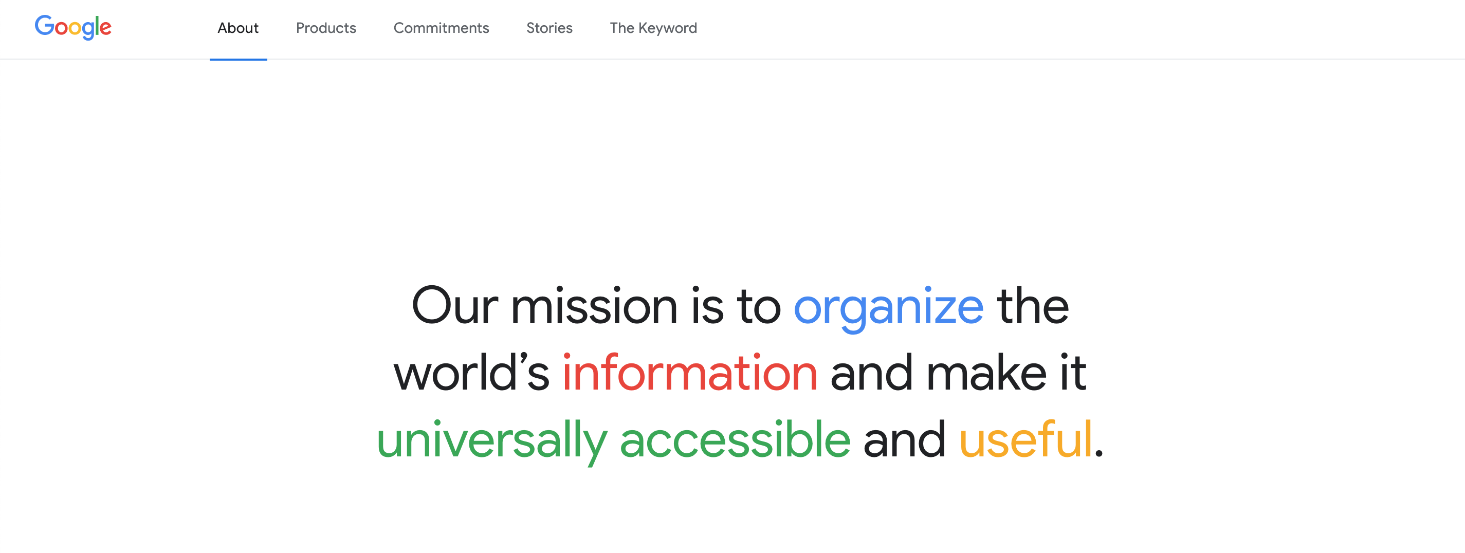 Google's home page with mission statement