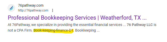 Google search result displaying generic ALT text 'Book-keeping-finance-D1' instead of a relevant description.